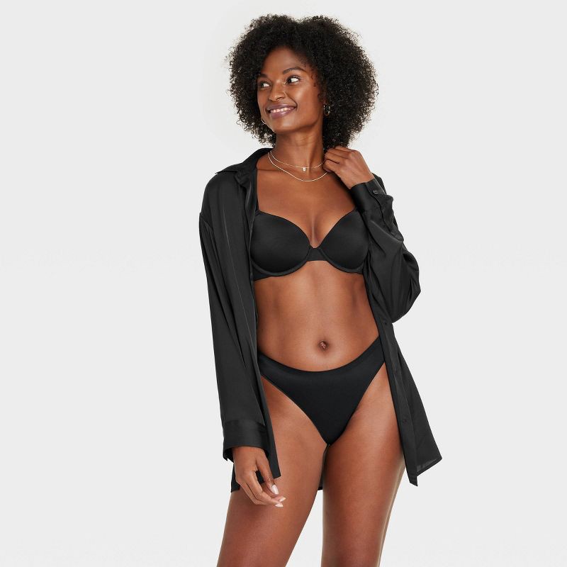 slide 3 of 5, Women's Luxury Collection Brushed Micro No Show Thong Underwear - Auden™ Black L: Cotton Gusset, Low Rise, 1 ct