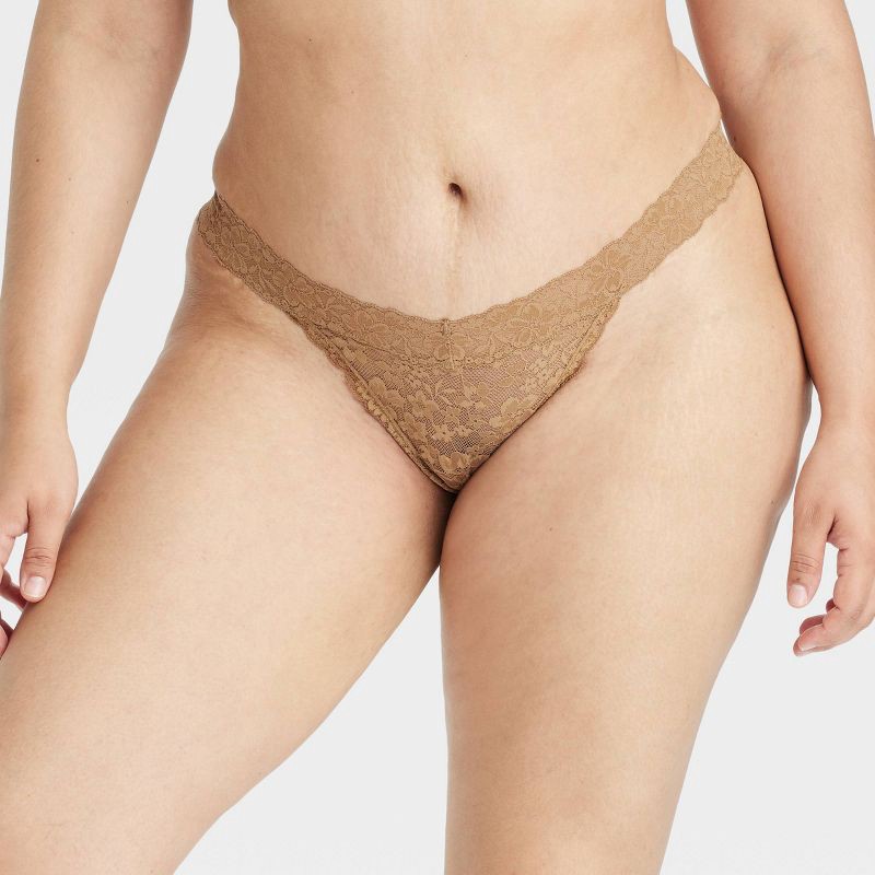 slide 4 of 7, Women's Allover Lace Thong Underwear - Auden™ Camel L: Nylon Spandex Blend, Mid Rise, Pull-On, 1 ct