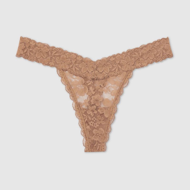 slide 6 of 7, Women's Allover Lace Thong Underwear - Auden™ Camel L: Nylon Spandex Blend, Mid Rise, Pull-On, 1 ct