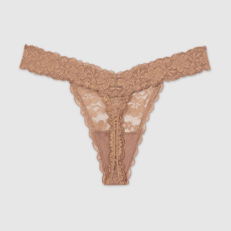 slide 7 of 7, Women's Allover Lace Thong Underwear - Auden™ Camel L: Nylon Spandex Blend, Mid Rise, Pull-On, 1 ct