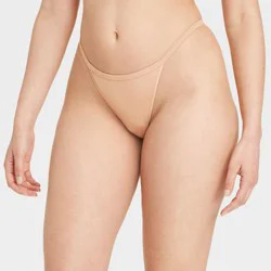 Women's Cotton Blend String Thong Underwear - Auden™ Pearl Tan L: Low Rise, Solid Pattern, Midweight Fabric, Machine Washable