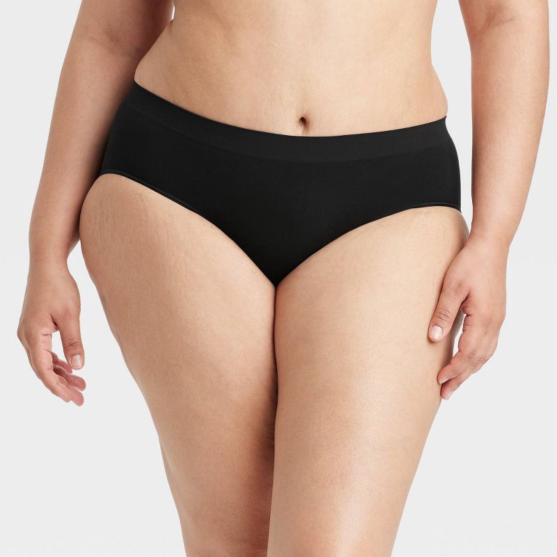 slide 4 of 5, Women's Seamless Hipster Underwear - Auden™ Black XL: Nylon Spandex Blend, Mid Rise, Pull-On, 1 ct