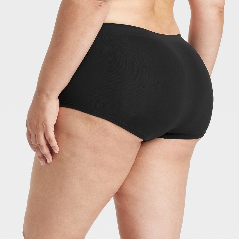 slide 5 of 5, Women's Seamless Boy Shorts Underwear - Auden™ Black XS: Mid Rise, Pull-On, Solid Pattern, Nylon-Spandex Blend, 1 ct