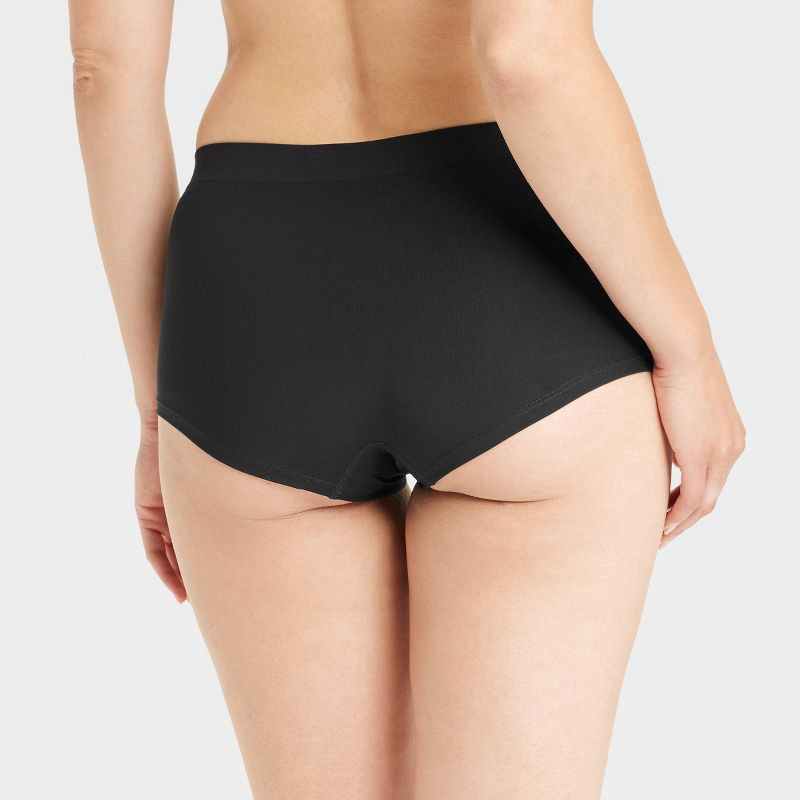 slide 2 of 5, Women's Seamless Boy Shorts Underwear - Auden™ Black S: Mid Rise, Pull-On, Solid Pattern, Nylon-Spandex Blend, Machine Washable, 1 ct
