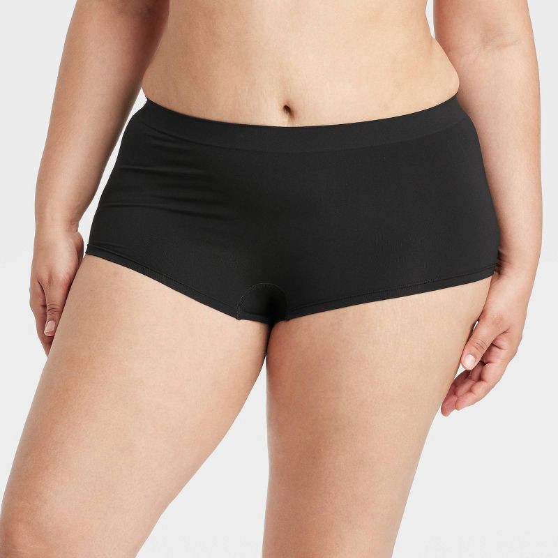 slide 4 of 5, Women's Seamless Boy Shorts Underwear - Auden™ Black M: Mid Rise, Pull-On, Solid Pattern, 1 ct