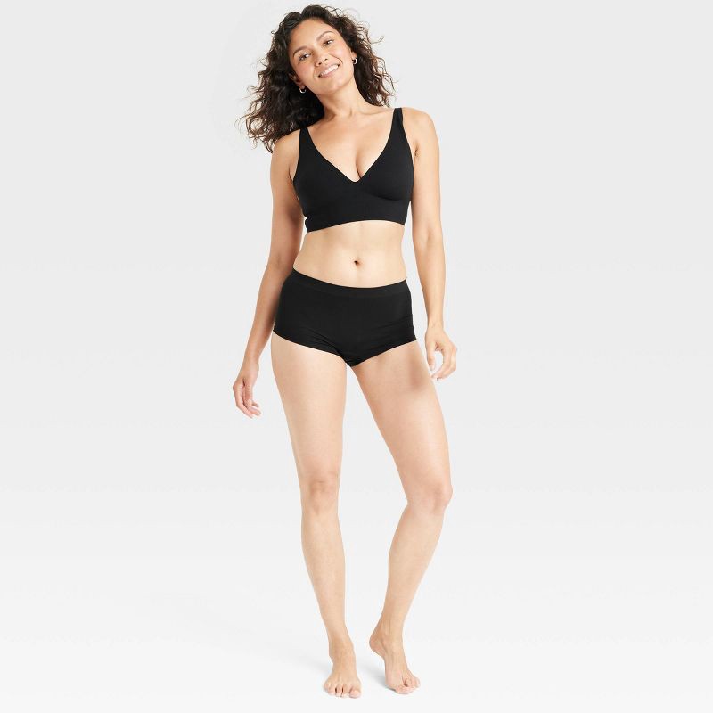 slide 3 of 5, Women's Seamless Boy Shorts Underwear - Auden™ Black L: Mid Rise, Pull-On, Solid Pattern, 1 ct