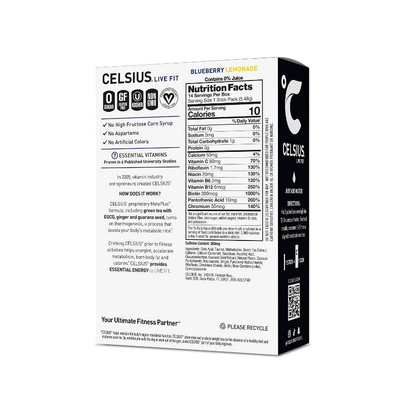 slide 2 of 5, CELSIUS On The Go Powder Sticks Blueberry Lemonade Essential Energy - 14pk Sticks, 14 ct