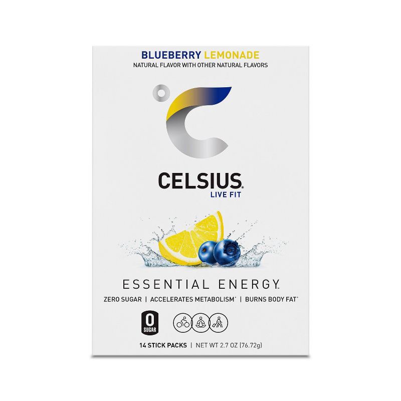 slide 5 of 5, CELSIUS On The Go Powder Sticks Blueberry Lemonade Essential Energy - 14pk Sticks, 14 ct