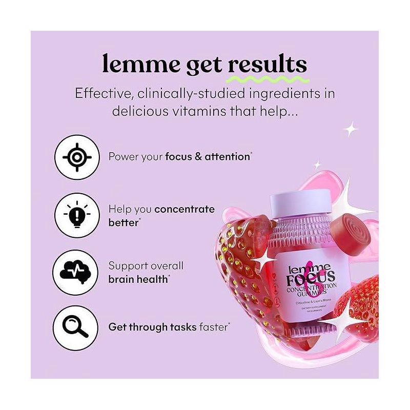 slide 3 of 7, Lemme Focus Concentration Gummies - 50ct, 50 ct