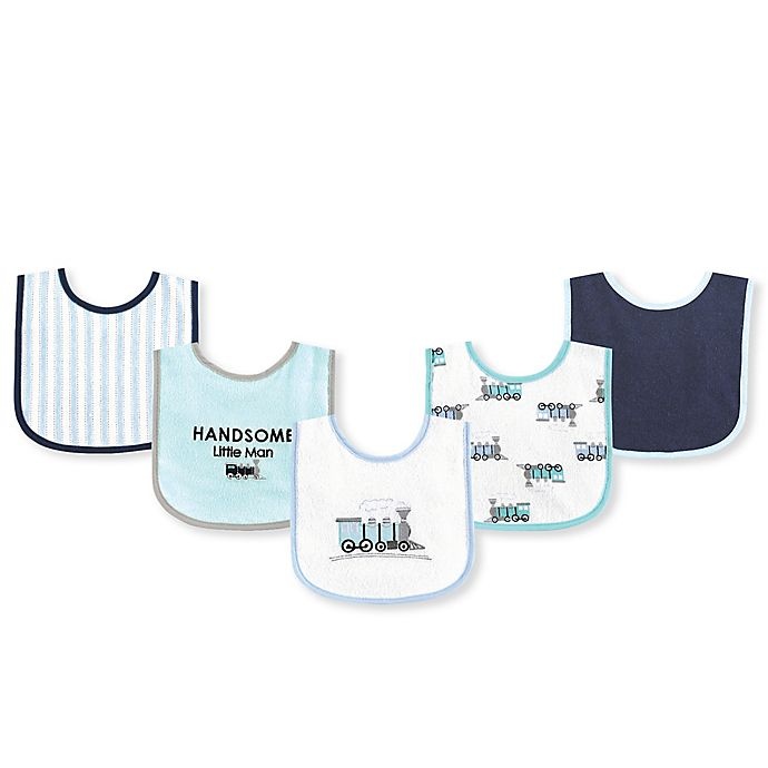 slide 1 of 1, Luvable Friends Train Bib Set - Blue/White, 5 ct