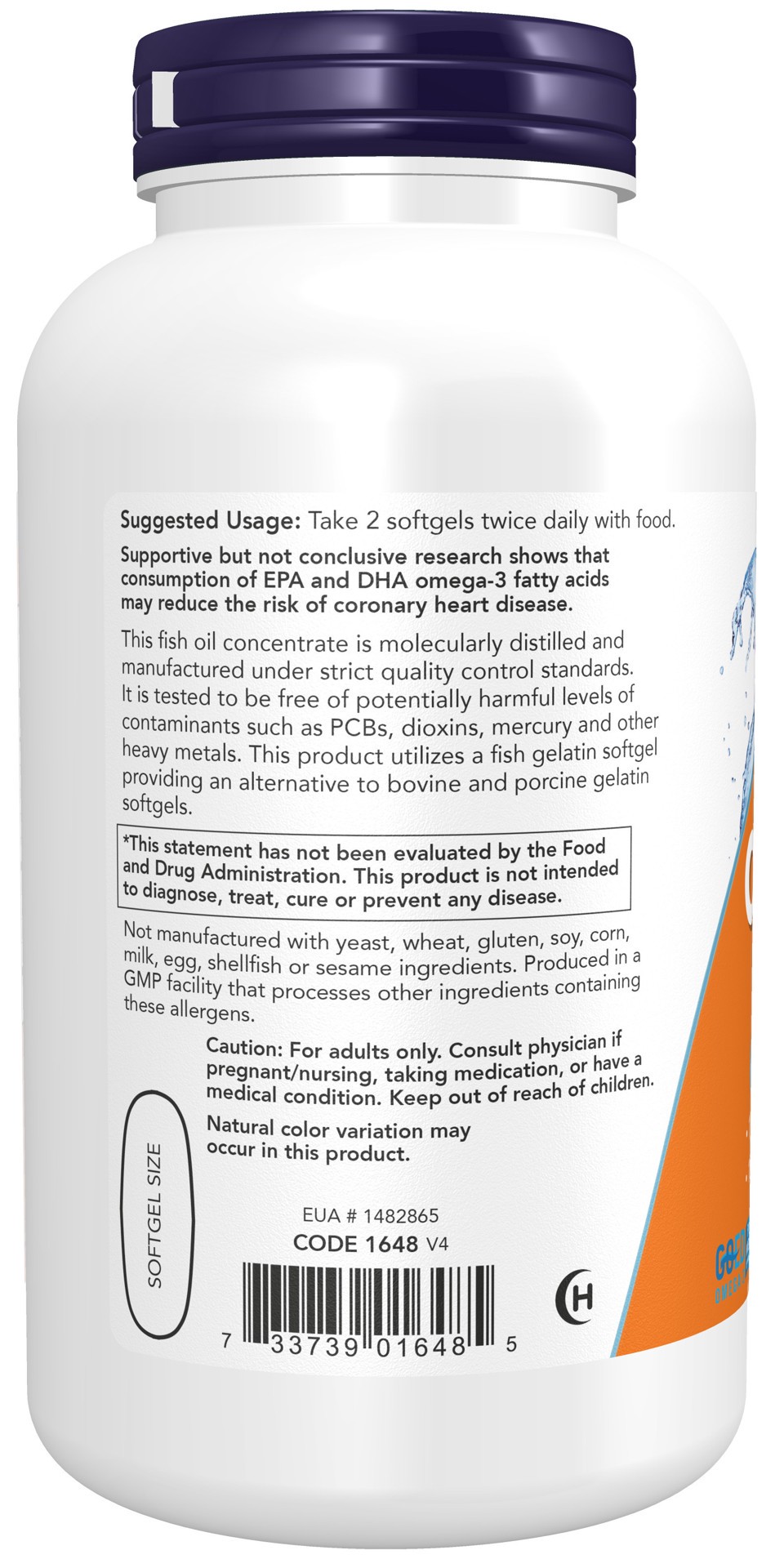 slide 4 of 4, NOW Omega-3, Molecularly Distilled - 200 Fish Softgels, 200 ct