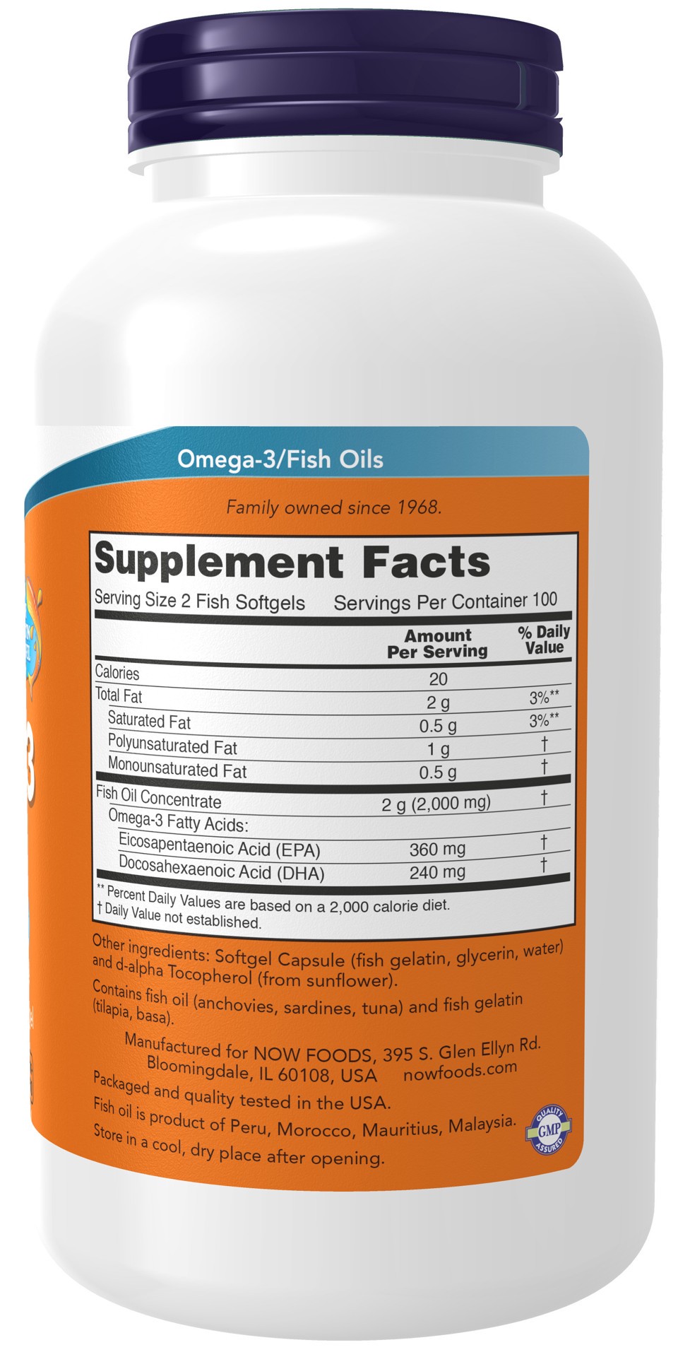 slide 2 of 4, NOW Omega-3, Molecularly Distilled - 200 Fish Softgels, 200 ct