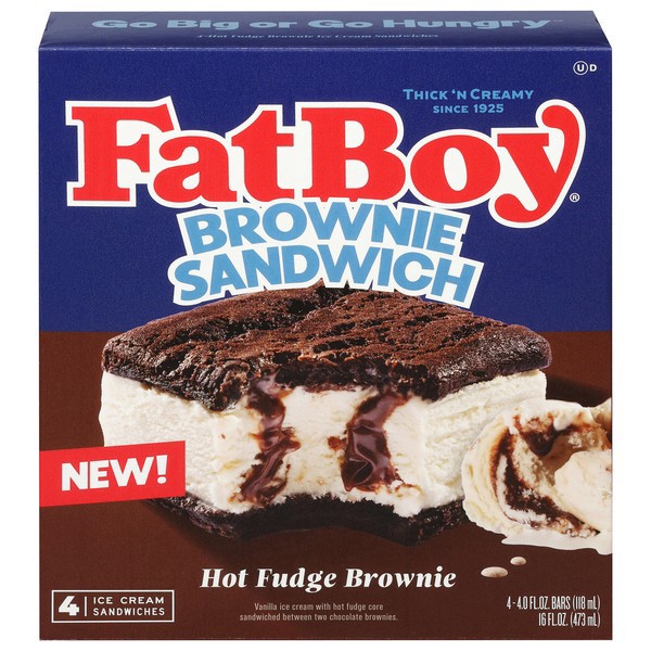 slide 1 of 1, Fat Boy Hot Fudge Brownie Ice Cream Sandwiches 4 - 4.0 fl oz Bars, 16 oz