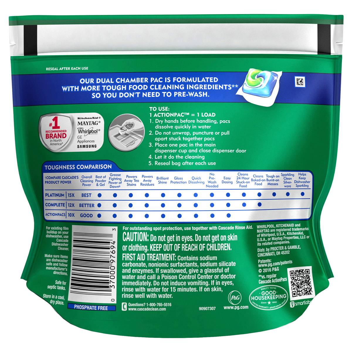 slide 2 of 2, Cascade Complete Dishwasher Detergent Actionpacs, 14 ct