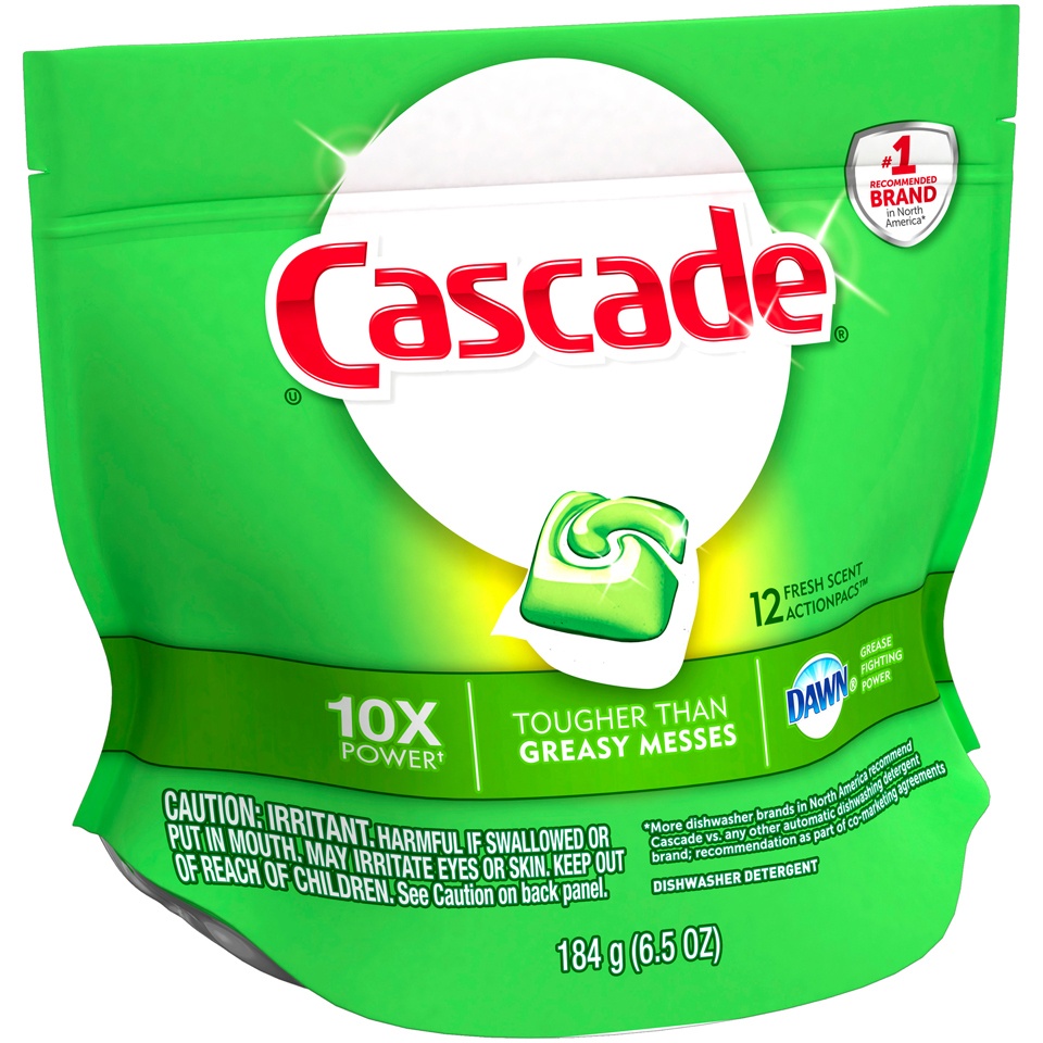 slide 2 of 3, Cascade Dawn Fresh Scent Action Pacs Dishwasher Detergent, 12 ct; 6.5 oz