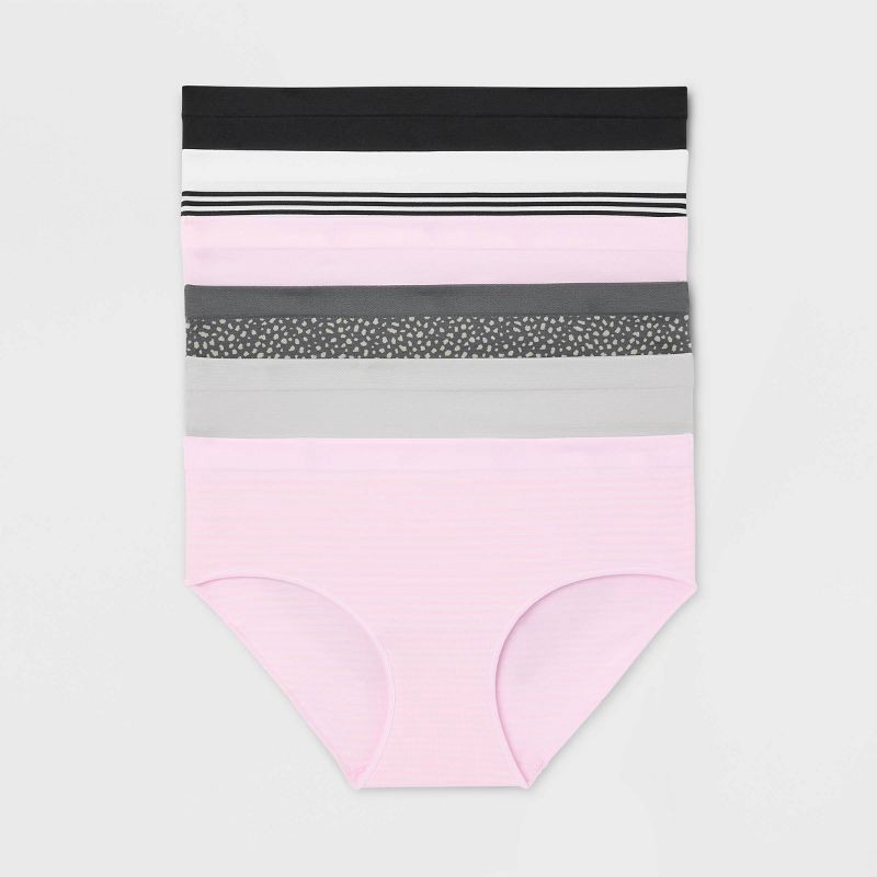 slide 1 of 5, Women's 6pk Seamless Hipster Underwear - Auden™ Assorted Color XL: Solid & Stripe Patterns, Lightweight Knit Fabric, 6 ct