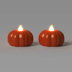 2pk LED Pumpkin Shaped Halloween Tea Lights with Warm Orange Flickering Flame - Hyde and EEK! Boutique™