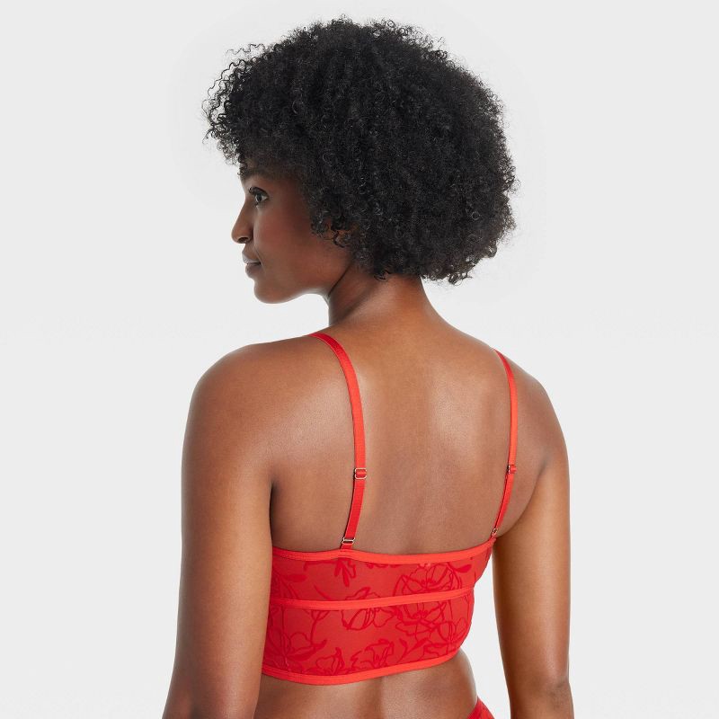 slide 2 of 7, Women's Mesh Longline Bralette with Flocking - Auden™ Red M, 1 ct