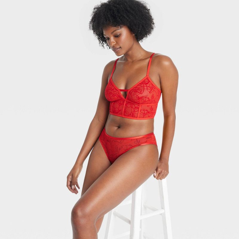 slide 3 of 7, Women's Mesh Longline Bralette with Flocking - Auden™ Red M, 1 ct