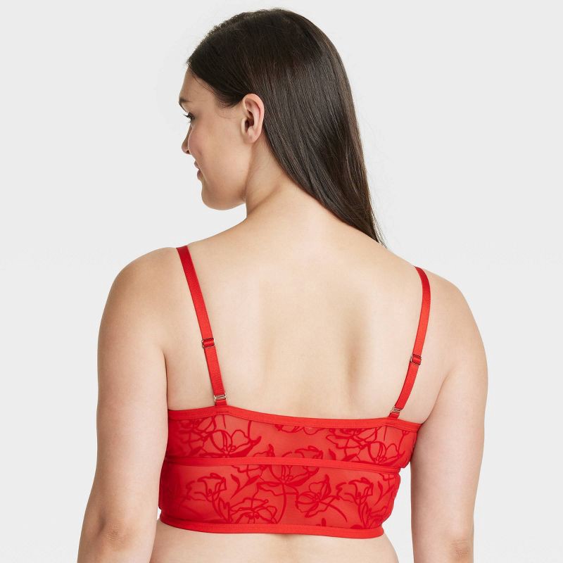 slide 5 of 7, Women's Mesh Longline Bralette with Flocking - Auden™ Red M, 1 ct