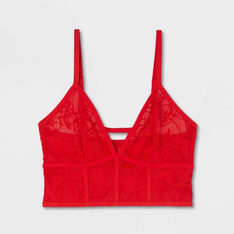 slide 6 of 7, Women's Mesh Longline Bralette with Flocking - Auden™ Red M, 1 ct