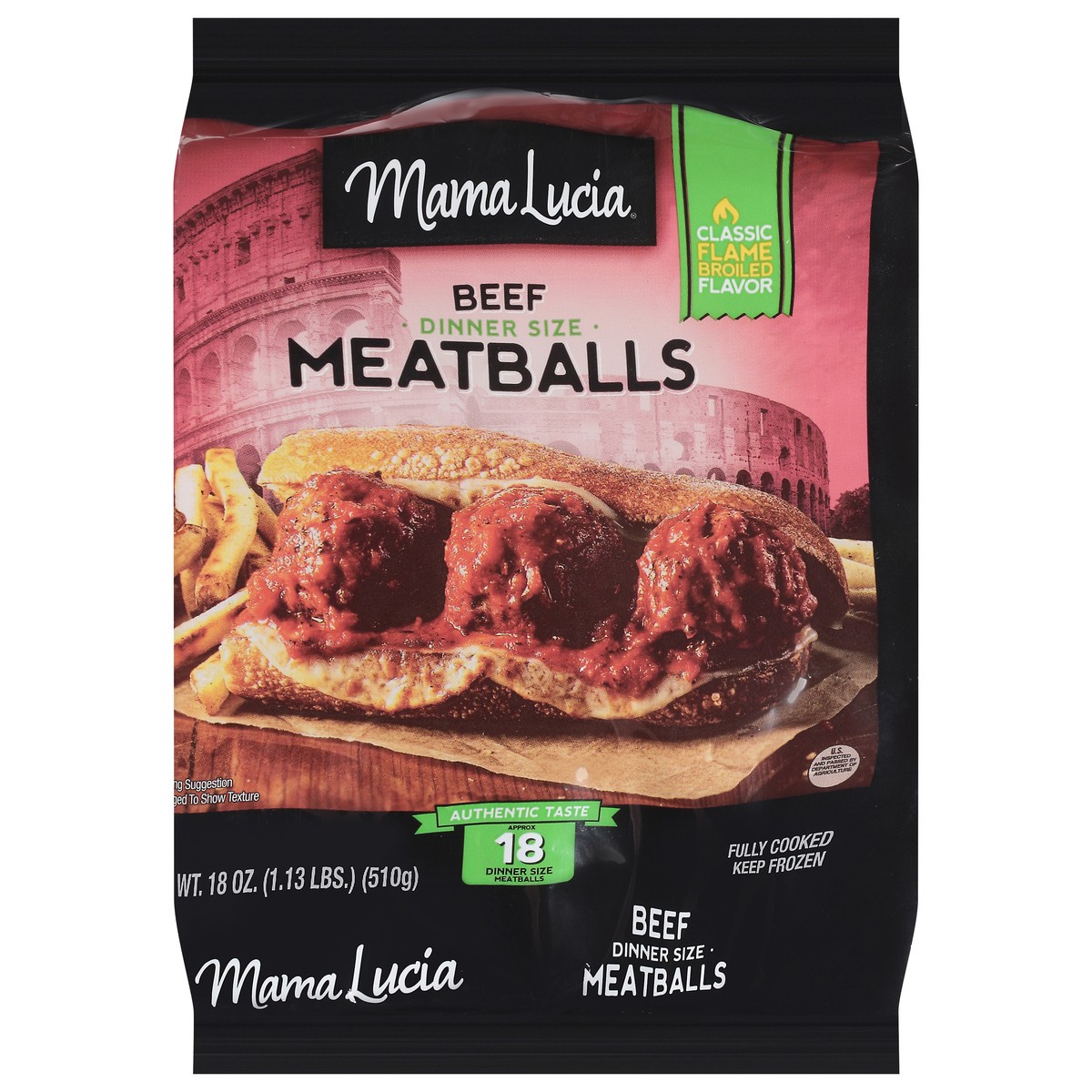 slide 13 of 14, Mama Lucia Classic Flame Broiled Flavor Meatballs Dinner Size 18 oz, 18 oz