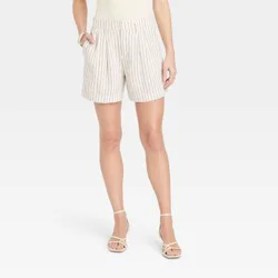 Women's High-Rise Pleated Front Shorts - A New Day™ Cream/Black Pinstripe 8