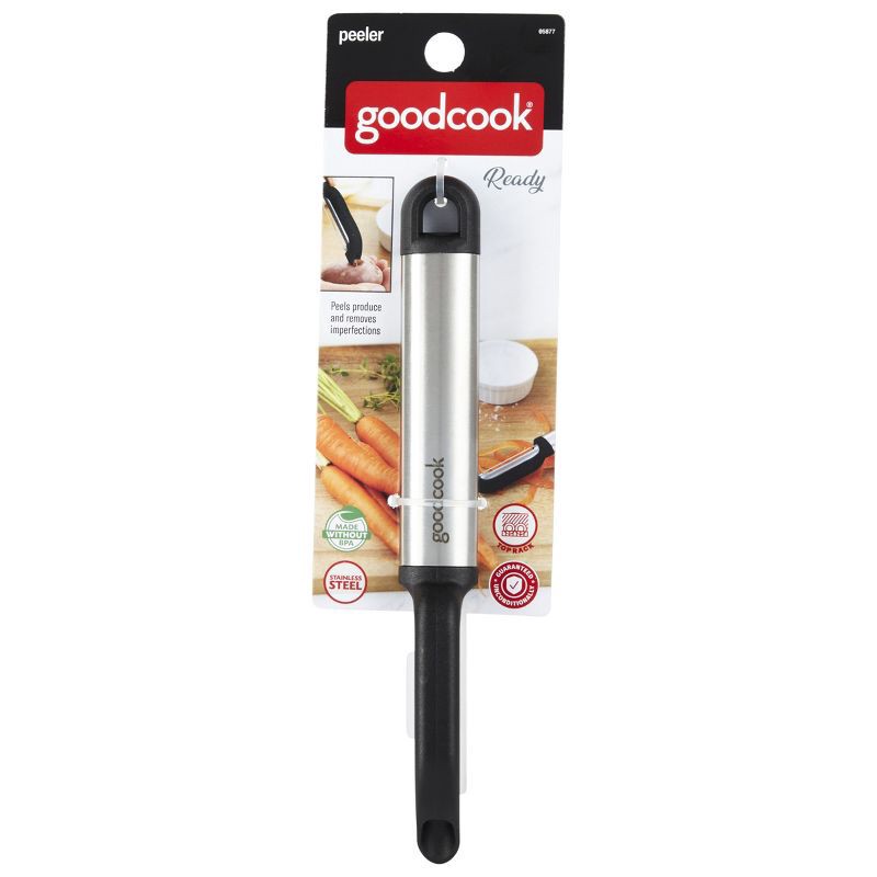 slide 2 of 4, GoodCook Ready Swivel Peeler: Stainless Steel Vegetable, Carrot & Potato Peeler, Dishwasher-Safe, Black Handle, 1 ct