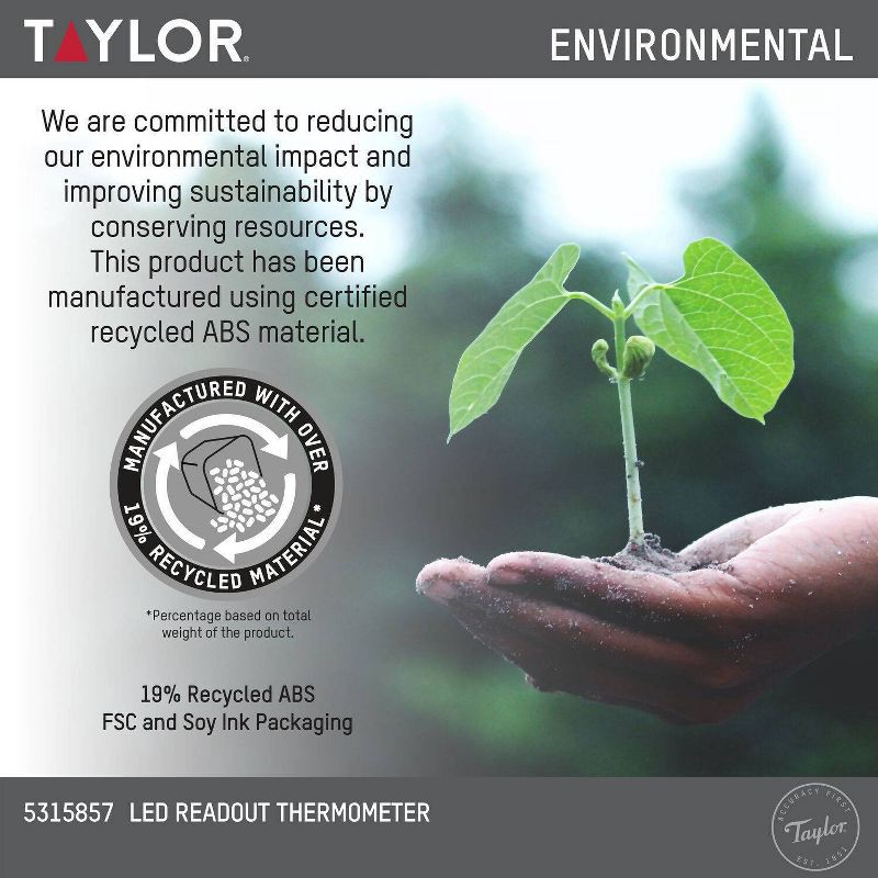 slide 9 of 9, Taylor Digital LED Kitchen Meat Cooking Thermometer Black: Instant Read, Oversized Display, -40 to 450°F, Battery Included, 1 ct