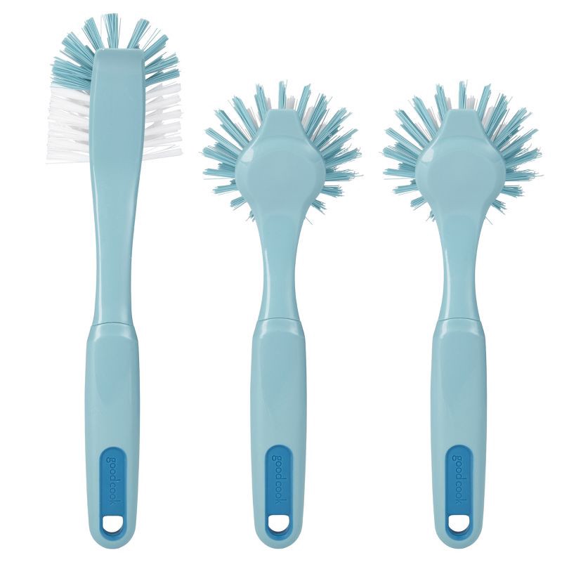 slide 2 of 5, GoodCook Ready 3pk Dish Brush Set: Rubber & Plastic Cleaning Tools, Blue, 11.5" Height, 5.75" Width, 2.25" Depth, 3 ct