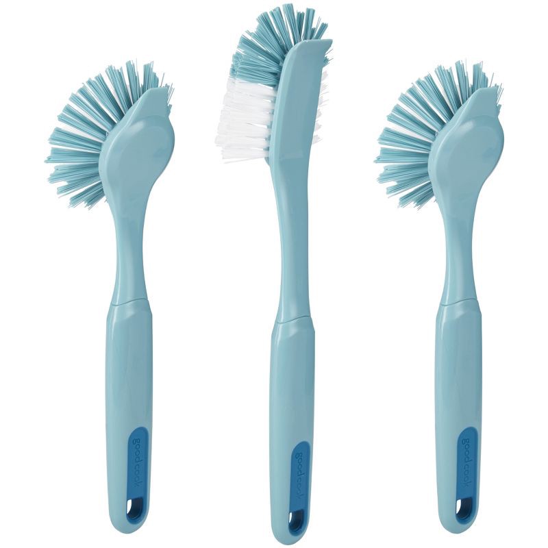 slide 4 of 5, GoodCook Ready 3pk Dish Brush Set: Rubber & Plastic Cleaning Tools, Blue, 11.5" Height, 5.75" Width, 2.25" Depth, 3 ct