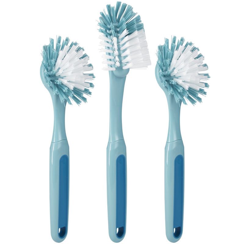 slide 5 of 5, GoodCook Ready 3pk Dish Brush Set: Rubber & Plastic Cleaning Tools, Blue, 11.5" Height, 5.75" Width, 2.25" Depth, 3 ct