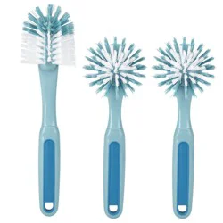 GoodCook Ready 3pk Dish Brush Set: Rubber & Plastic Cleaning Tools, Blue, 11.5" Height, 5.75" Width, 2.25" Depth