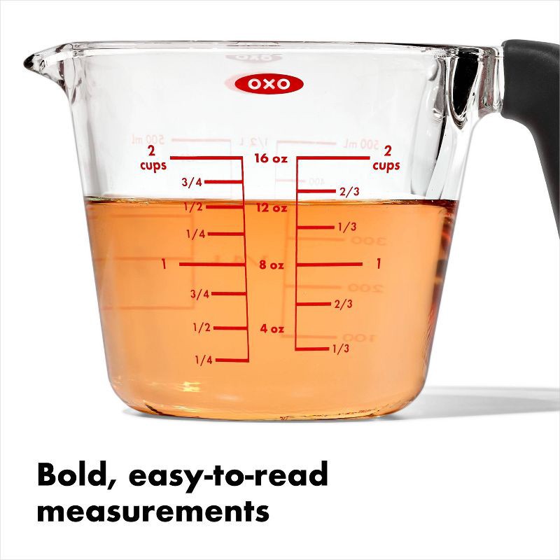 slide 4 of 6, OXO 2c Glass Measuring Cup: Clear, Dishwasher-Safe, 2 Cup Capacity, Lifetime Limited Warranty, 1 ct