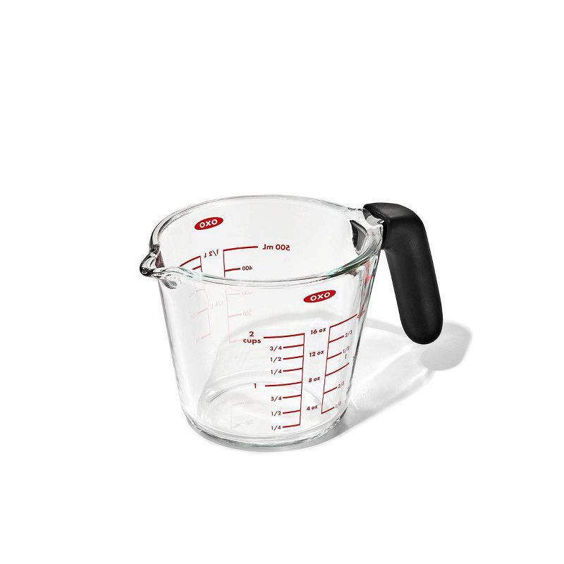 slide 1 of 6, OXO 2c Glass Measuring Cup: Clear, Dishwasher-Safe, 2 Cup Capacity, Lifetime Limited Warranty, 1 ct