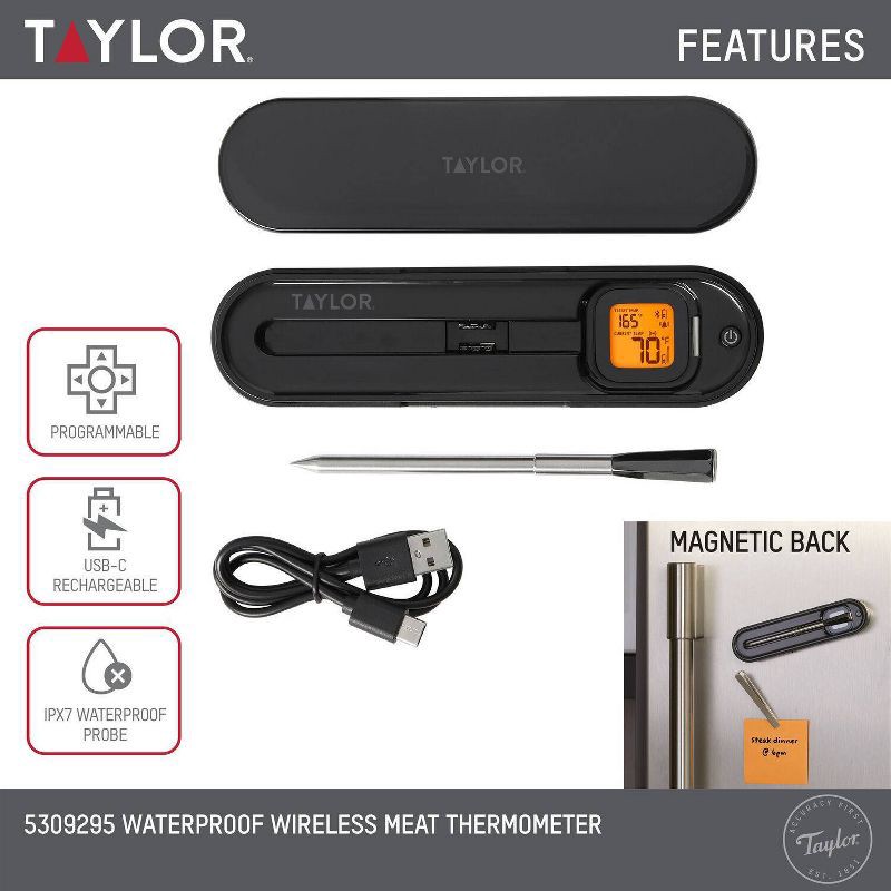 slide 3 of 21, Taylor Bluetooth App Wireless Digital Cooking Kitchen Meat Thermometer: Stainless Steel Probe, Smartphone Controlled, SMARTTHERMO App, 1 ct
