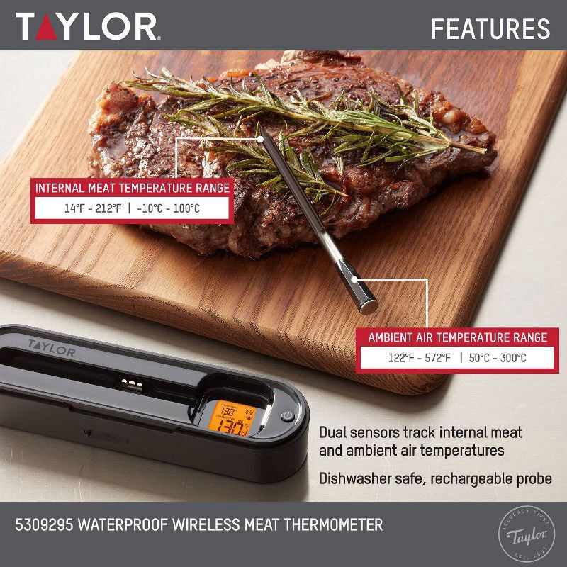 slide 8 of 21, Taylor Bluetooth App Wireless Digital Cooking Kitchen Meat Thermometer: Stainless Steel Probe, Smartphone Controlled, SMARTTHERMO App, 1 ct
