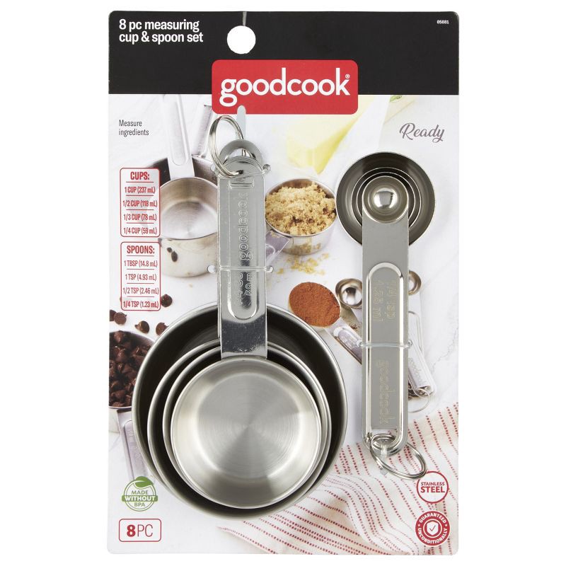 slide 3 of 5, GoodCook 8pc Stainless Steel Measuring Cup and Spoon Set, 8 ct