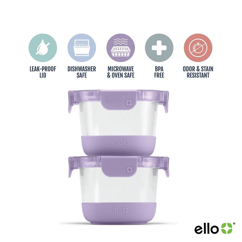 slide 4 of 6, Ello 4pc 2c Glass Refresh Round Food Storage Container Set Purple: Oven, Microwave & Dishwasher Safe, Lifetime Warranty, 4 ct