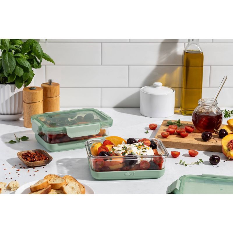 slide 2 of 7, Ello 4pc 3.4c Glass Refresh Food Storage Container Set Green: Meal Prep, Locking Lids, Oven & Microwave Safe, 4 ct