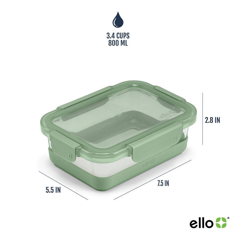 slide 5 of 7, Ello 4pc 3.4c Glass Refresh Food Storage Container Set Green: Meal Prep, Locking Lids, Oven & Microwave Safe, 4 ct