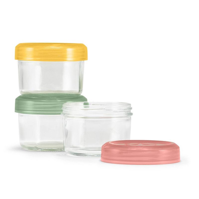 slide 3 of 5, Ello 6pc Glass Condiment Color Lock Food Storage Container Set: Microwave & Oven Safe, Multicolored Lids, 6 ct