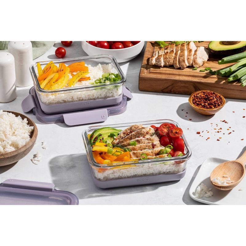 slide 2 of 7, Ello 4pc 3.4c Glass Refresh Food Storage Container Set purple: Microwave & Oven Safe, Dishwasher Safe, Lifetime Warranty, 4 ct