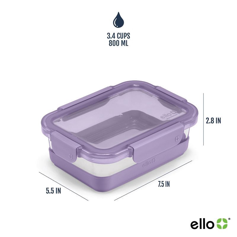 slide 5 of 7, Ello 4pc 3.4c Glass Refresh Food Storage Container Set purple: Microwave & Oven Safe, Dishwasher Safe, Lifetime Warranty, 4 ct