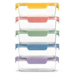 Ello Color Lock 10pc (set of 5) Glass Meal Prep Food Storage Containers Set Multicolor Brights: Glass, Oven & Microwave Safe, Dishwasher Safe,