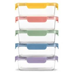 Ello Color Lock 10pc (set of 5) Glass Meal Prep Food Storage Containers Set Multicolor Brights: Glass, Oven & Microwave Safe, Dishwasher Safe,