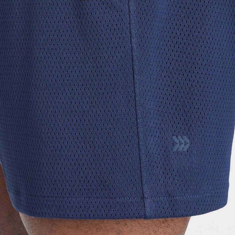 slide 3 of 3, Men's 6" Mesh Shorts - All In Motion™ Navy Blue L: Moisture Wicking, Quick Dry, Side Pocket, Drawstring Waist, 1 ct