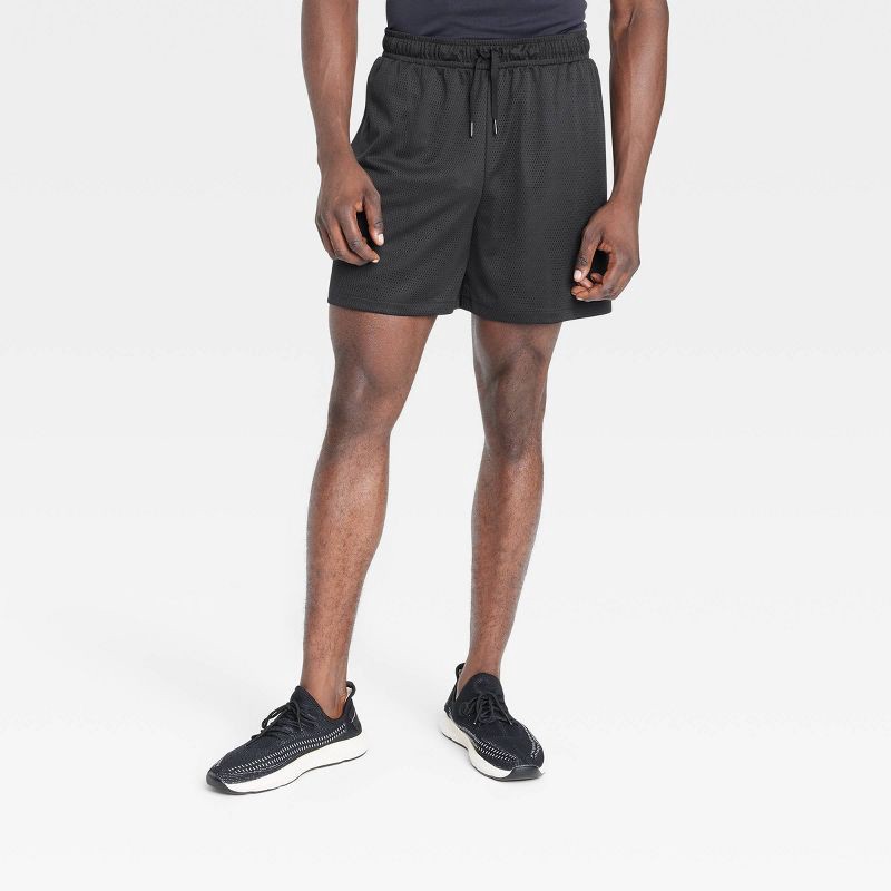 slide 1 of 3, Men's 6" Mesh Shorts - All In Motion™ Black L: Moisture Wicking, Quick Dry, Side Pocket, Drawstring Waist, 1 ct