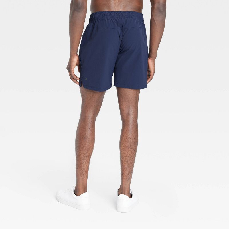 slide 2 of 3, Men's Stretch Woven Shorts 7" - All In Motion™ Navy Blue L: Adjustable Waistband, Side Pocket, 1 ct
