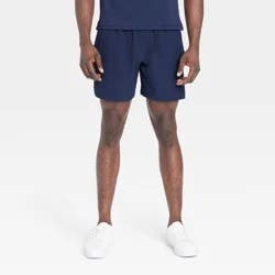 Men's Stretch Woven Shorts 7" - All In Motion™ Navy Blue XL: Adjustable Waist, Side Pockets